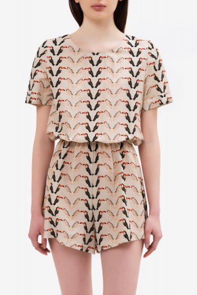 Lemon - Short Jumpsuit in toucan pattern