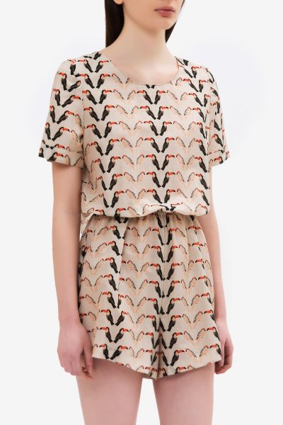 Lemon - Short Jumpsuit in toucan pattern