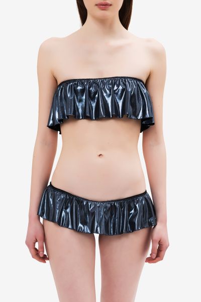 Myrte - Bandeau bikini with lurex flounces
