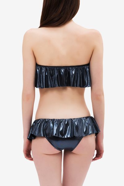 Myrte - Bandeau bikini with lurex flounces